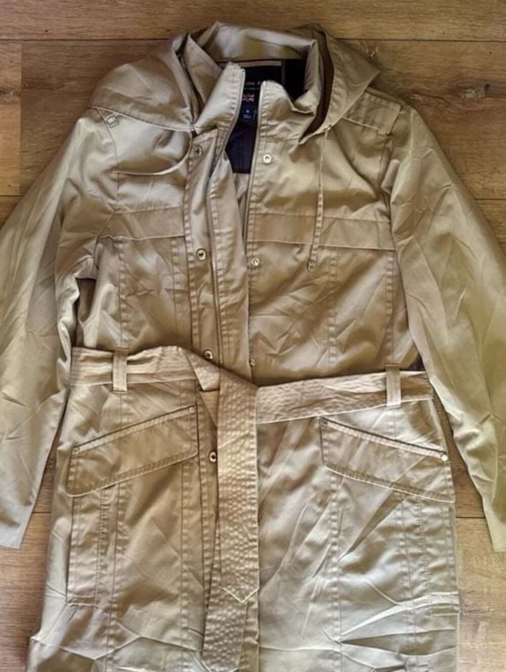 London Fog Khaki Belted Hooded Trench Coat XL